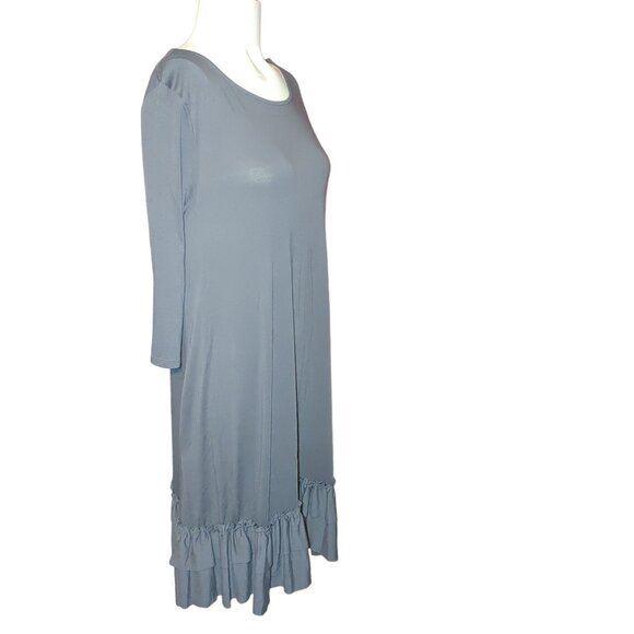 Zenana Outfitters Ruffle Bottom Grey Dress Medium Viscoe Rayon Long Sleeve - Picture 2 of 6